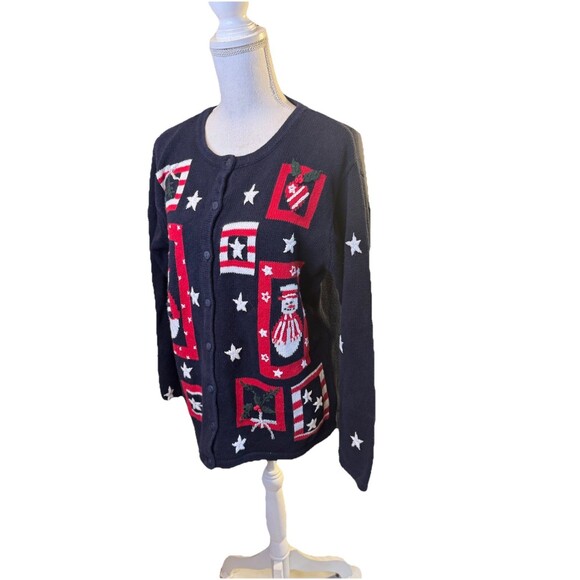 The Quacker Factory Embroidered Patriotic Snowmen Sweater Cardigan Size M a27 - Picture 2 of 10